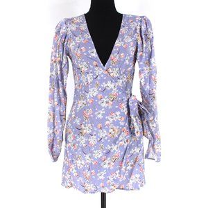 WeWoreWhat Bianca Purple Pink Floral Wrap Dress S Side Tie V-Neckline Mini Small
